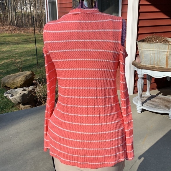 AGB NWT cold shoulder long sleeve waffle mock neck spring coral & white stripe - Picture 6 of 9
